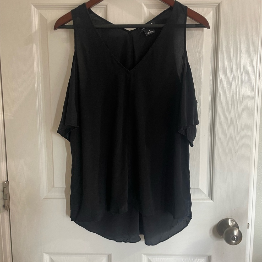 Trouve 100% Silk Black Women's Top with Shoulder Cut Outs Size M